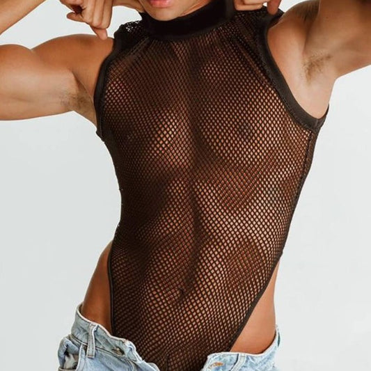 sexy boy in Men's Black Mesh Bodysuit: Fishnet Bodysuit for Men | Leotard Men- pridevoyageshop.com - gay men’s harness, lingerie and fetish wear