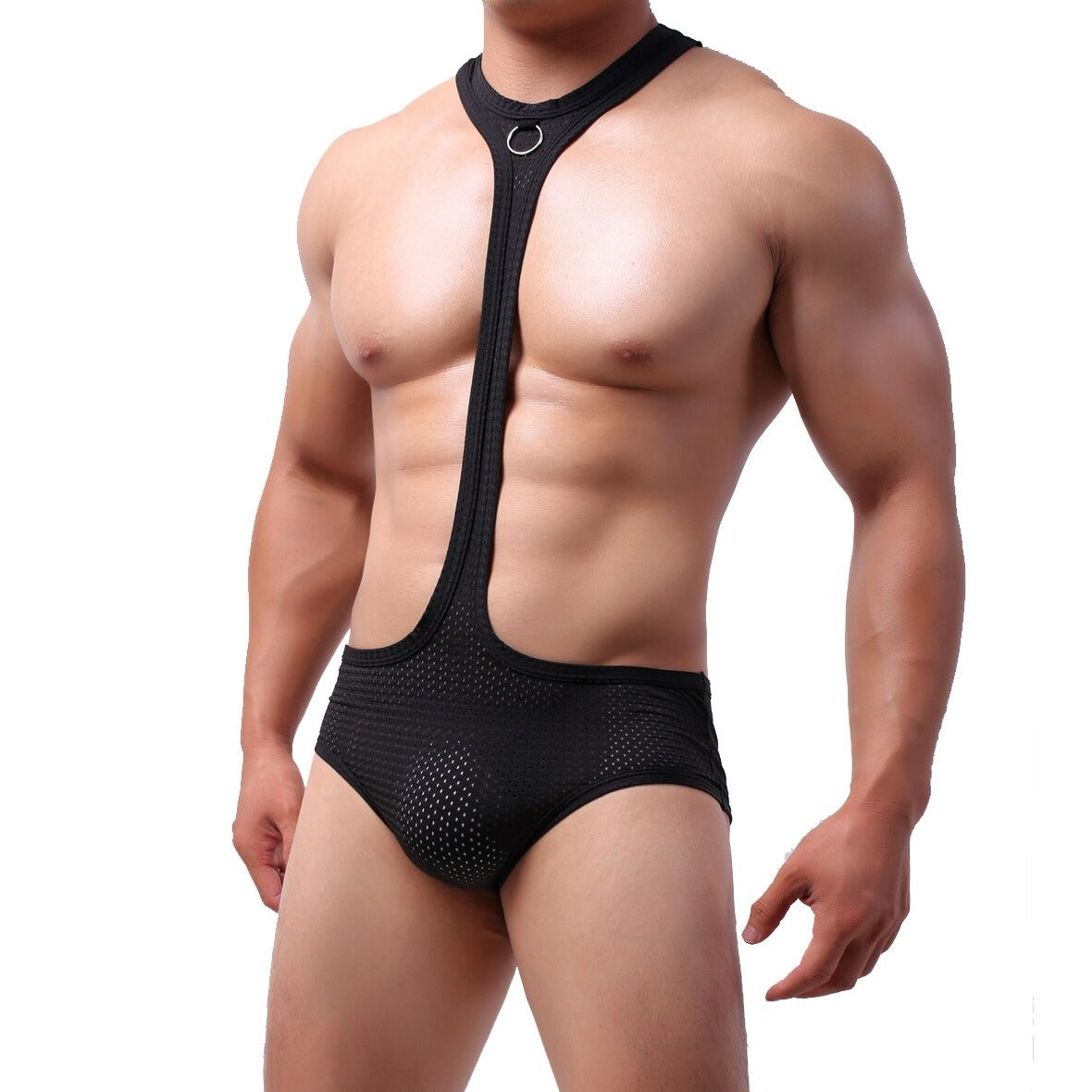 sexy gay man in Gay Bodysuit and Singlet | Men's Black Breathable Mesh Bodysuit - Men's Singlets, Bodysuits, Leotard & Unitard - pridevoyageshop.com