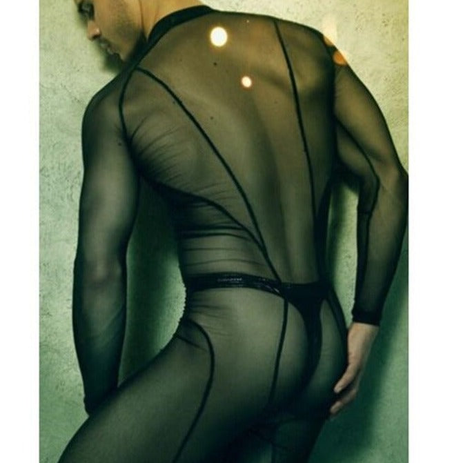 sexy gay man in Gay Bodysuit and Singlet | Men's Full Body Mesh Bodysuit - Men's Singlets, Bodysuits, Leotard & Unitard - pridevoyageshop.com