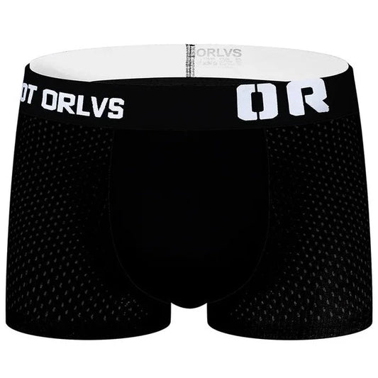 black ORLVS Men's  Breathable Mesh Boxer Briefs - pridevoyageshop.com - gay men’s underwear and swimwear