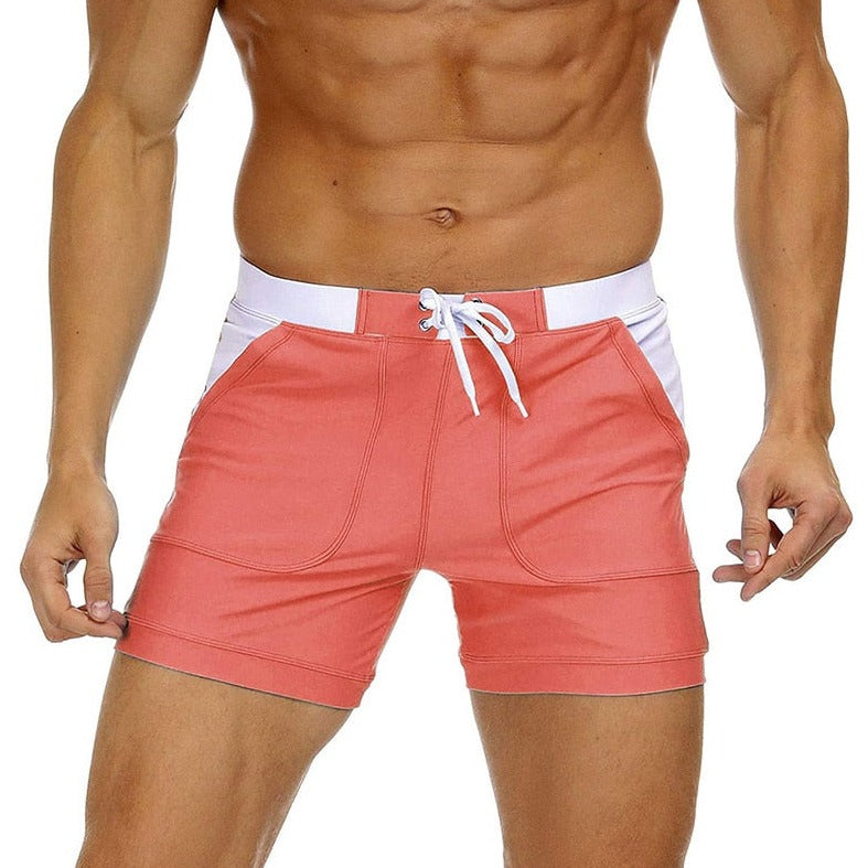 hot gay man in Watermelon Red Gay Swimwear & Beachwear | Drawstring Boxer Swim Trunks - pridevoyageshop.com - gay men’s underwear and swimwear