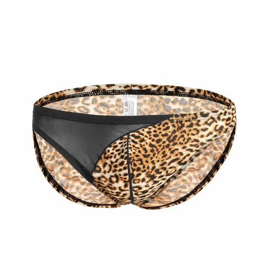 gold Leopard Print and Side Mesh Briefs - pridevoyageshop.com - gay men’s underwear and swimwear