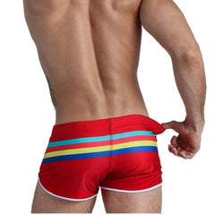 a hot gay man in red Men's Sunset Stripe Swim Trunks - pridevoyageshop.com - gay men’s underwear and swimwear