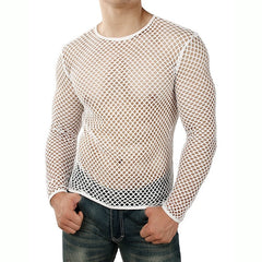 white Gay Men's Summer Fashion | Men's Fishnet T-Shirt: Mesh Men's Shirt- pridevoyageshop.com - gay men’s harness, lingerie and fetish wear