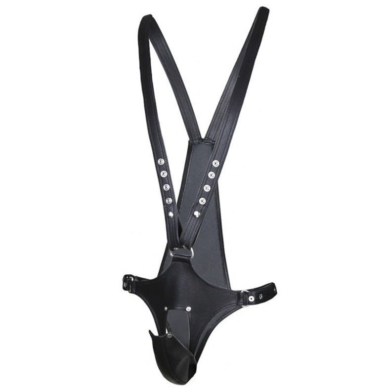 PU Leather Harness with Pouch: Men's Body Harness and Gay Lingerie- pridevoyageshop.com - gay men’s harness, lingerie and fetish wear