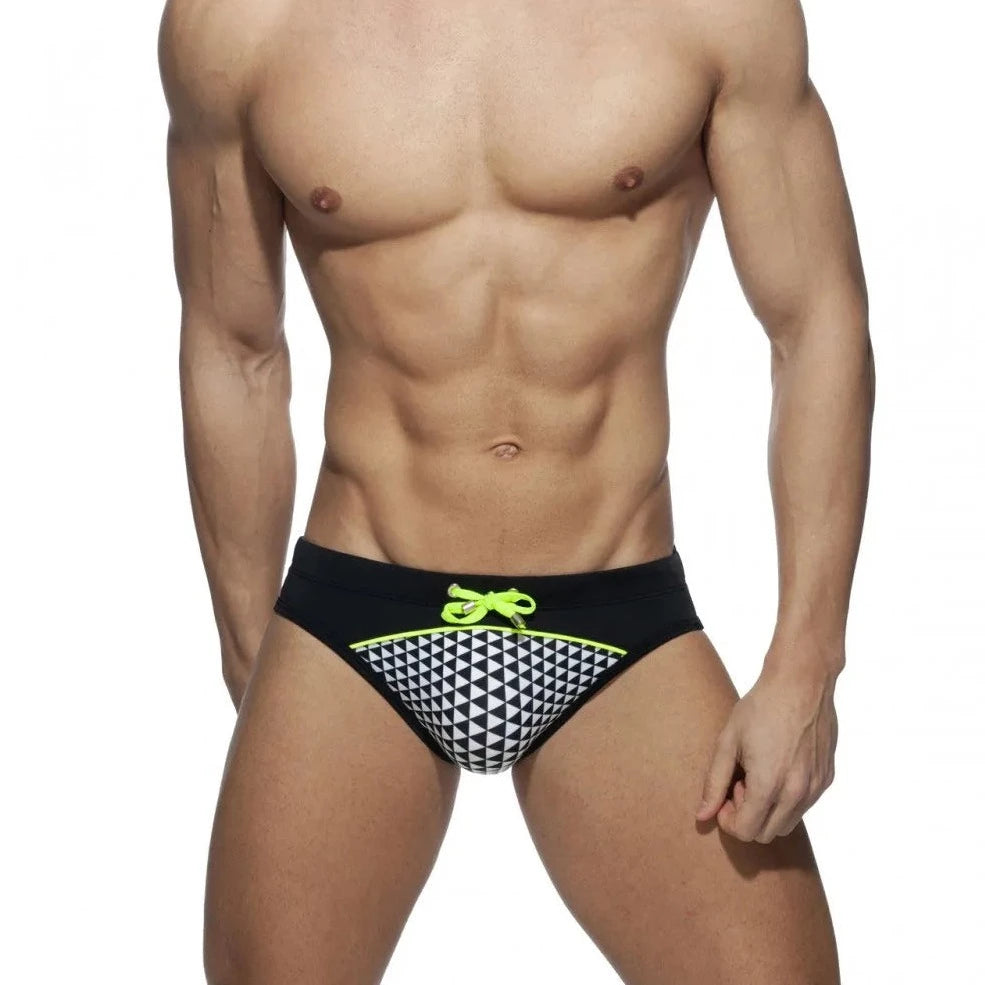 a hot gay man in Men's Checker Flash Swim Briefs - pridevoyageshop.com - gay men’s underwear and swimwear