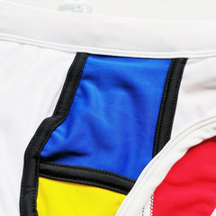 details of white Gay Swimwear | Piet Mondrian Art Deco Swim Briefs- pridevoyageshop.com - gay men’s underwear and swimwear