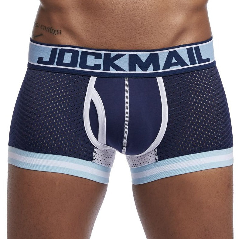 Dark Blue Jockmail - Mens Mesh Boxers Bulge Pouch Underwear for Male Attraction - pridevoyageshop.com - gay men’s underwear and swimwear