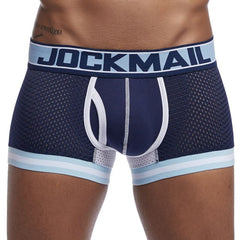 Dark Blue Jockmail - Mens Mesh Boxers Bulge Pouch Underwear for Male Attraction - pridevoyageshop.com - gay men’s underwear and swimwear