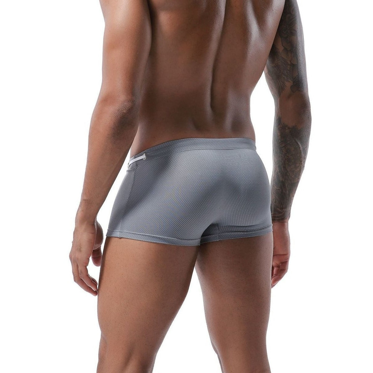 hot gay man in gray Gay Swimwear & Beachwear | Men's Bowtie Tight Swim Trunks - pridevoyageshop.com - gay men’s underwear and swimwear