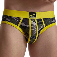 a hot gay man in yellow Jockmail Men's Mesh Camo Briefs - pridevoyageshop.com - gay men’s underwear and swimwear