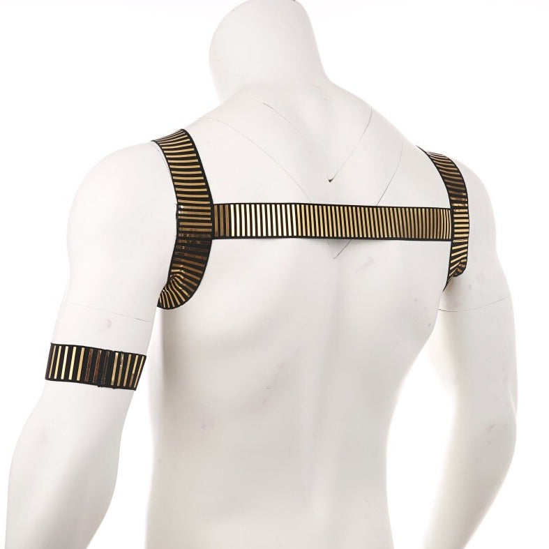 Pharaoh's Pleasure Metallic Chest Harness | Gay Harness- pridevoyageshop.com - gay men’s harness, lingerie and fetish wear