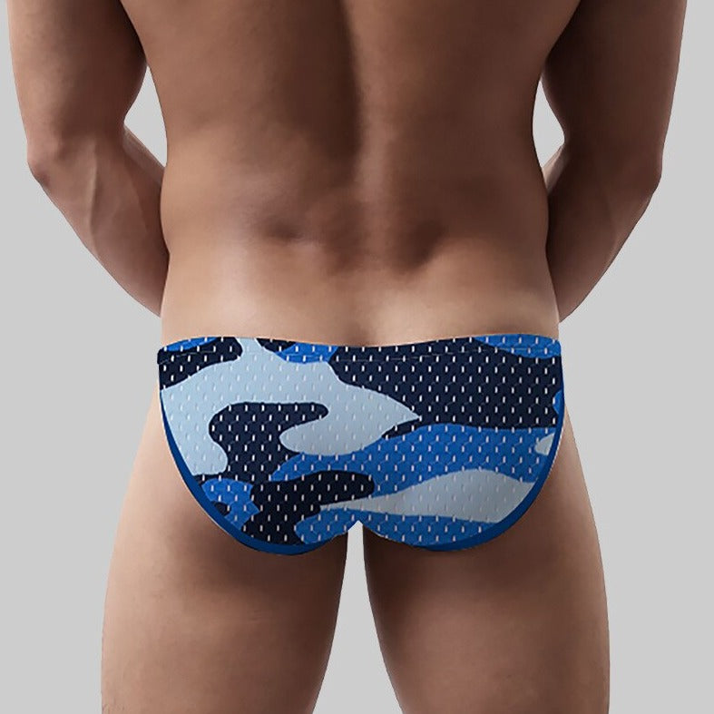 hot gay man in blue ADANNU Camo Mesh Briefs | Gay Mens Underwear| Gay Men Underwear