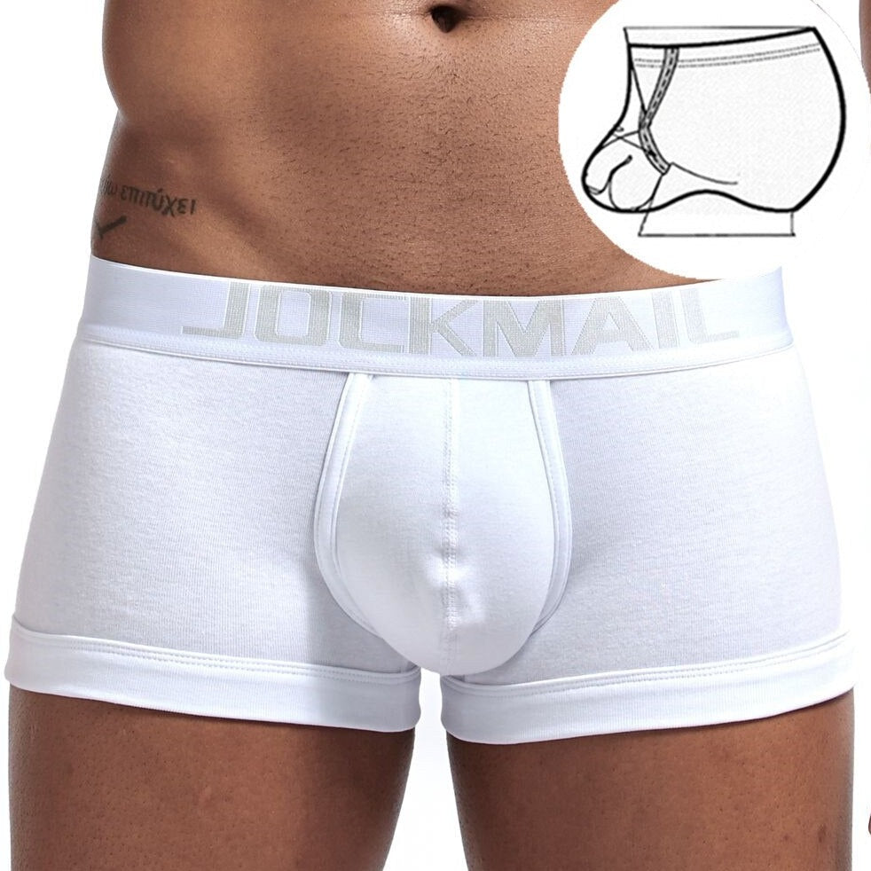 white Jockmail Classic Cock Ring Boxers | Gay Underwear- pridevoyageshop.com - gay men’s underwear and swimwear