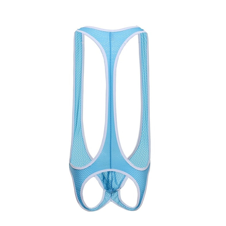 sky blue Gay Singlet and Bodysuit | Men's Sexy Mesh Jockstrap Singlets - Men's Singlets, Bodysuits, Rompers & Jumpsuits - pridevoyageshop.com