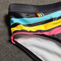 details of black Gay Swimwear | Vibrant Stripes Swim Briefs- pridevoyageshop.com - gay men’s underwear and swimwear