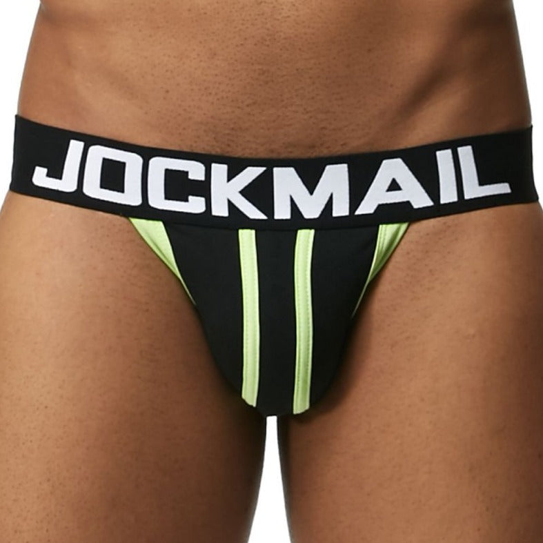 hot guy in black Jockmail Men's Racing Stripe Jockstrap & Jock Strap for Men- pridevoyageshop.com - gay men’s underwear and swimwear