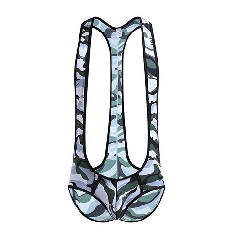 White Green Gay Bodysuit and Singlet | Men's Kinky Camo Wrestling Bodysuit - Men's Singlets, Bodysuits, Leotard & Unitard - pridevoyageshop.com
