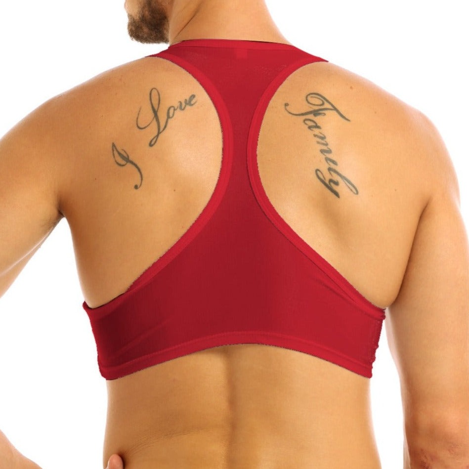 a sexy gay man in red Men's Sleevless Y Back Crop Top | Gay Crop Tops & Sports Wear - pridevoyageshop.com - gay crop tops, gay casual clothes and gay clothes store