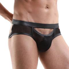 a hot gay man in black Men's Kinky Hollow Front Mesh Jock Briefs - pridevoyageshop.com - gay men’s underwear and swimwear