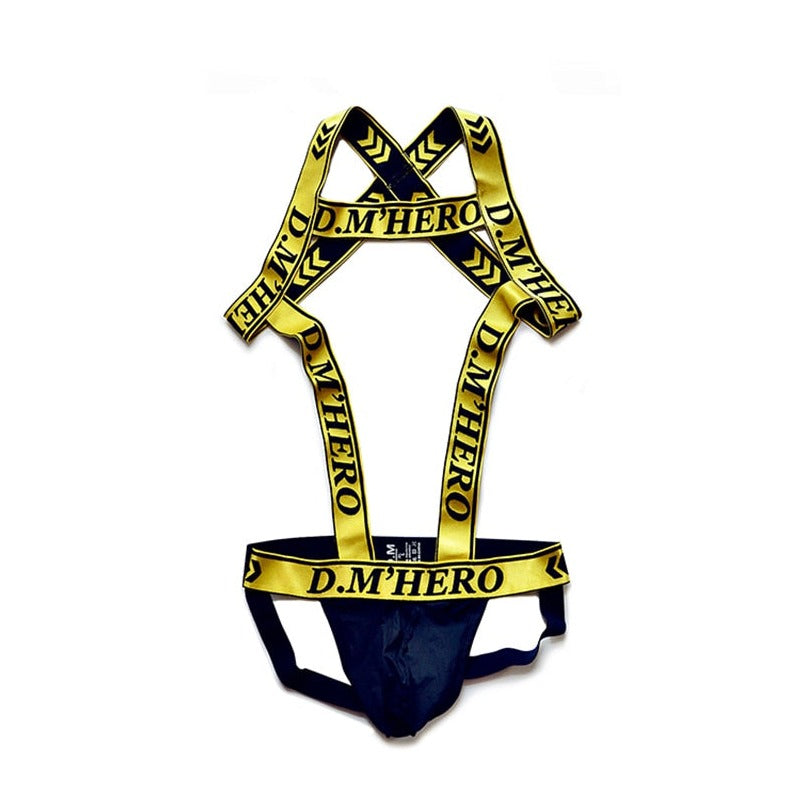 gold DM Hero Jockstrap Harness | Gay Harness- pridevoyageshop.com - gay men’s harness, lingerie and fetish wear