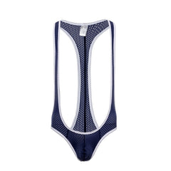 navy blue Gay Singlet and Bodysuit | Men's Sexy Mesh Jockstrap Singlets - Men's Singlets, Bodysuits, Rompers & Jumpsuits - pridevoyageshop.com