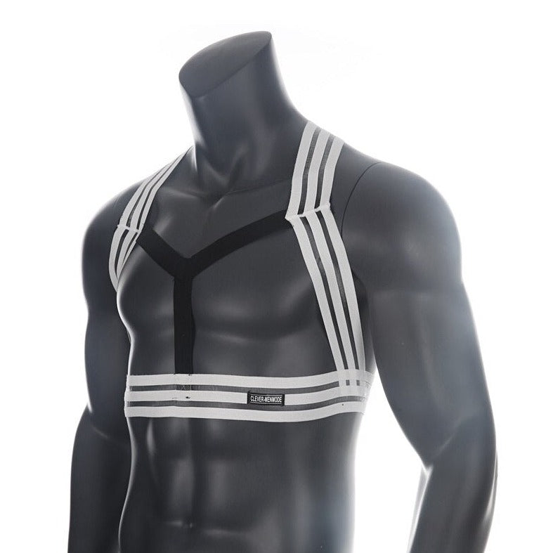 White Multi-Strap Elastic Chest Harness: Sexy Clubwear for Men- pridevoyageshop.com - gay men’s harness, lingerie and fetish wear- pridevoyageshop.com - gay men’s harness, lingerie and fetish wear