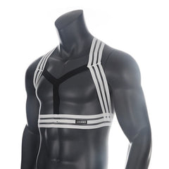 White Multi-Strap Elastic Chest Harness: Sexy Clubwear for Men- pridevoyageshop.com - gay men’s harness, lingerie and fetish wear- pridevoyageshop.com - gay men’s harness, lingerie and fetish wear
