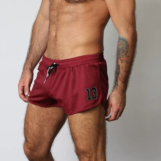 sexy gay man in red Men's Mesh Gym Short Shorts | Gay Shorts - Men's Activewear, gym short, sport shorts, running shorts- pridevoyageshop.com