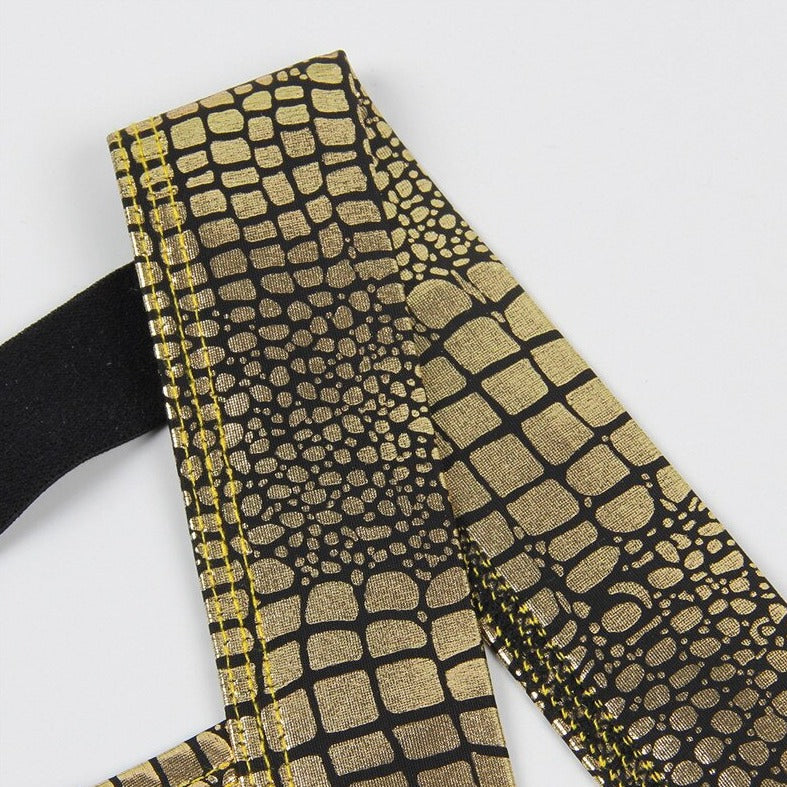 details of Gold Gay Jockstrap: Snakeskin Jockstrap & Erotic Gay Lingerie- pridevoyageshop.com - gay men’s underwear and swimwear