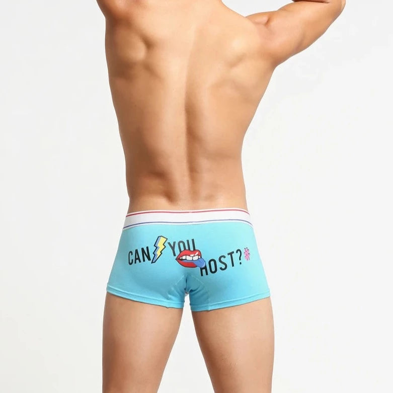 a sexy gay man in sky blue SEOBEAN "Can You Host" Boxer Briefs - pridevoyageshop.com - gay men’s underwear and swimwear