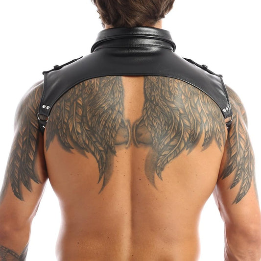 Black Leather Chest Harness: Clubbing Wear for Guys- pridevoyageshop.com - gay men’s harness, lingerie and fetish wear