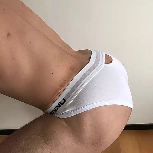 a sexy man in white Adannu Gay Men's Hollow Front and Back Briefs - pridevoyageshop.com - gay men’s underwear and swimwear