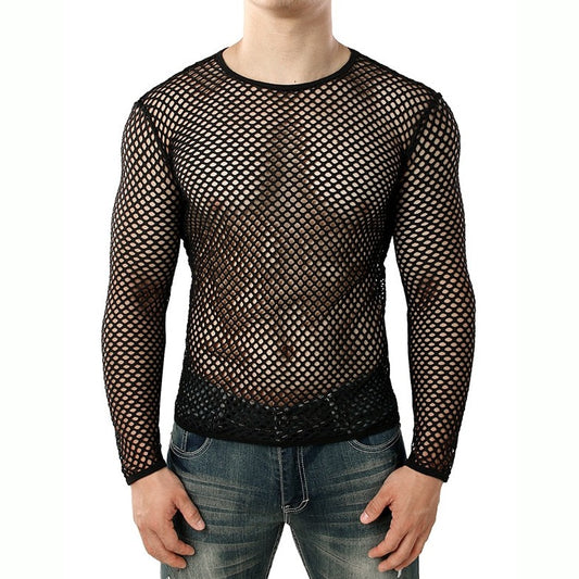 black Gay Men's Summer Fashion | Men's Fishnet T-Shirt: Mesh Men's Shirt- pridevoyageshop.com - gay men’s harness, lingerie and fetish wear