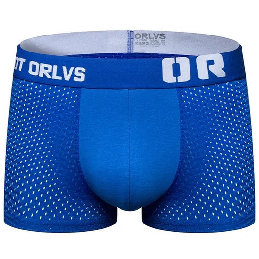 blue ORLVS Men's Breathable Mesh Boxer Briefs - pridevoyageshop.com - gay men’s underwear and swimwear