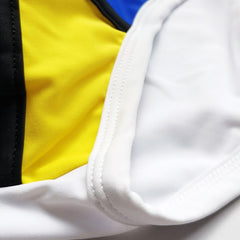 details of white Gay Swimwear | Piet Mondrian Art Deco Swim Briefs- pridevoyageshop.com - gay men’s underwear and swimwear
