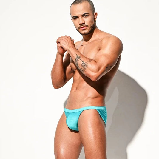 a hot gay man in lake blue DESMIIT Men's Leg Show Swim Briefs - pridevoyageshop.com - gay men’s underwear and swimwear