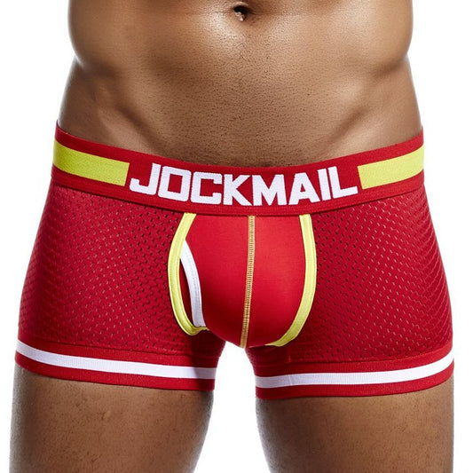 Red Jockmail - Mens Mesh Boxers: Bulge Pouch Underwear for Male Attraction - pridevoyageshop.com - gay men’s underwear and swimwear