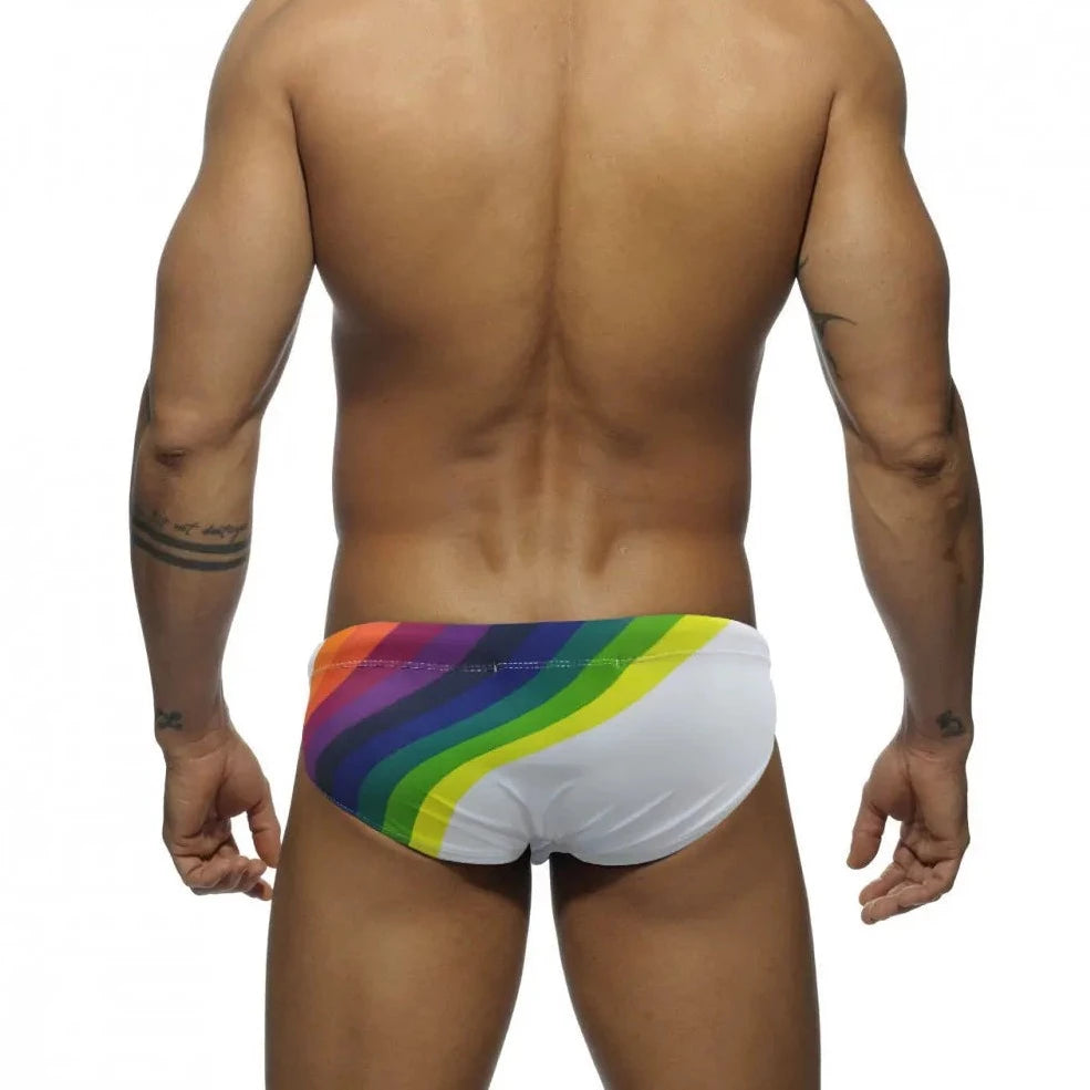 a hot gay man in white Men's Rainbow Surge Swim Briefs - pridevoyageshop.com - gay men’s underwear and swimwear