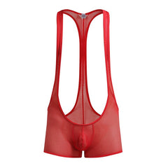 red Gay Singlet and Bodysuit | See Through Wrestling Singlets - Men's Singlets, Bodysuits, Rompers & Jumpsuits - pridevoyageshop.com