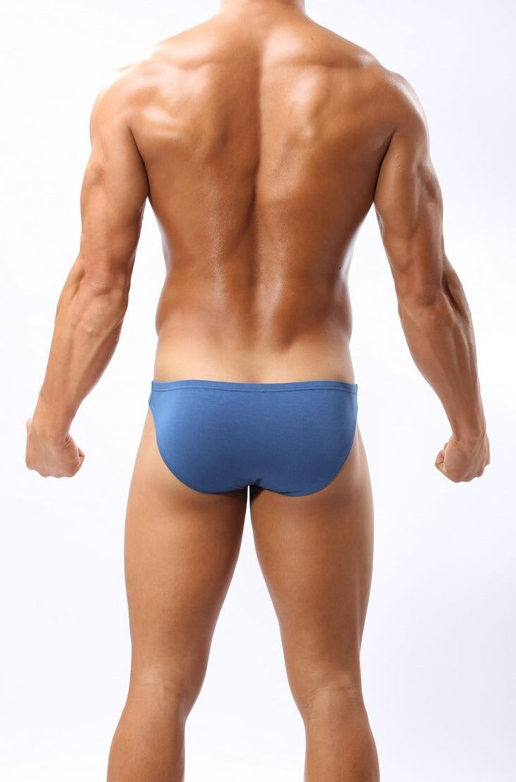back view of a man in Blue Brave Person Men's Modal Lowrise Pouch Bikini Briefs Underwear
