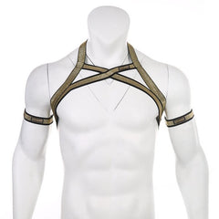 Golden Pride Elastic Harness: Hot Night Club Wear for Guys- pridevoyageshop.com - gay men’s harness, lingerie and fetish wear