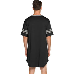 a sexy man in black Men's Striped V-Neck Nightshirt - pridevoyageshop.com - gay men’s underwear and swimwear