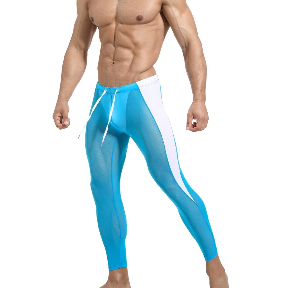 sexy gay man in sky blue Gay Leggings | Men's Breathable Mesh Leggings - pridevoyageshop.com - gay men’s underwear and activewear