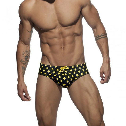 a hot gay man in black Men's Bowtie Stars Swim Briefs - pridevoyageshop.com - gay men’s underwear and swimwear