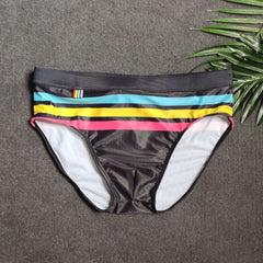 details of black Gay Swimwear | Vibrant Stripes Swim Briefs- pridevoyageshop.com - gay men’s underwear and swimwear