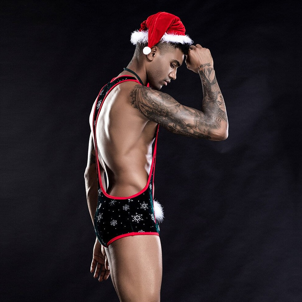 sexy gay man in Gay Singlet and Bodysuit | Gay Christmas 3-Piece Singlet Set - Men's Singlets, Bodysuits, Rompers & Jumpsuits - pridevoyageshop.com