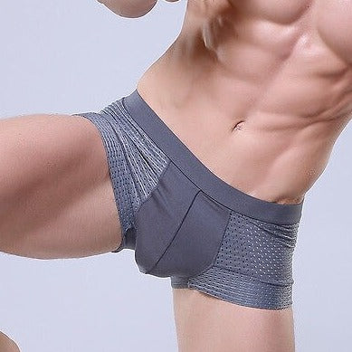 hot man in gray Men's Breathable Mesh Pouch Boxer Brief | Gay Underwear- pridevoyageshop.com - gay men’s underwear and swimwear