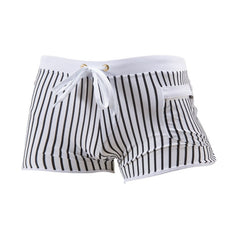 black Gay Swimwear | Men' s Striped Swim Trunks With Zipper Pocket - pridevoyageshop.com - gay men’s underwear and swimwear