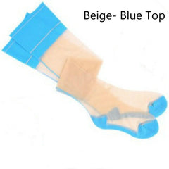 Beige- Blue Top Men's Thigh High Transparent Stockings | Gay Lingerie - pridevoyageshop.com - gay men’s bodystocking, lingerie, fishnet and fetish wear